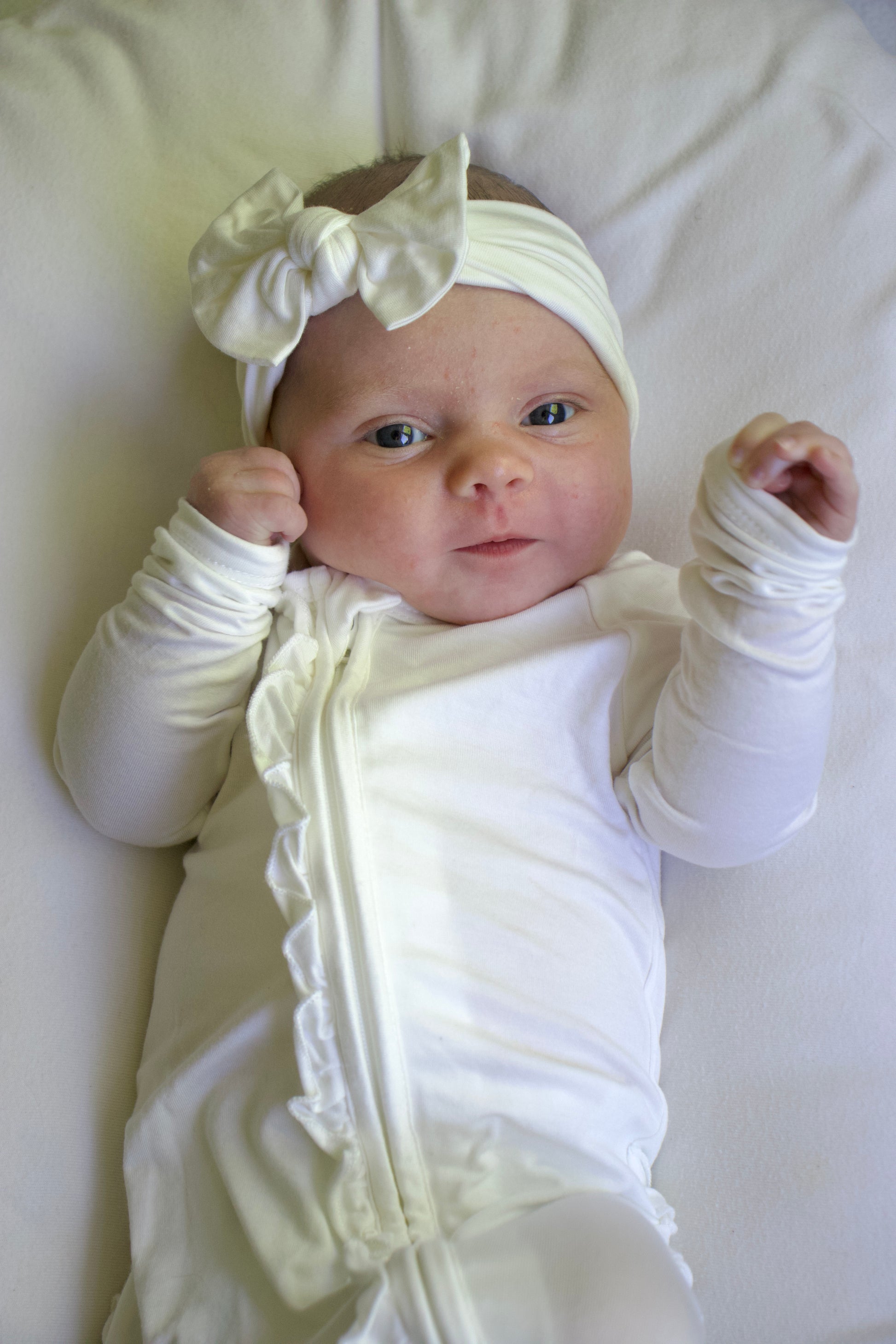 Ruffle - Footed Bamboo Baby Pajama with 2 Zipper – Soft & Breathable Sleepwear | White