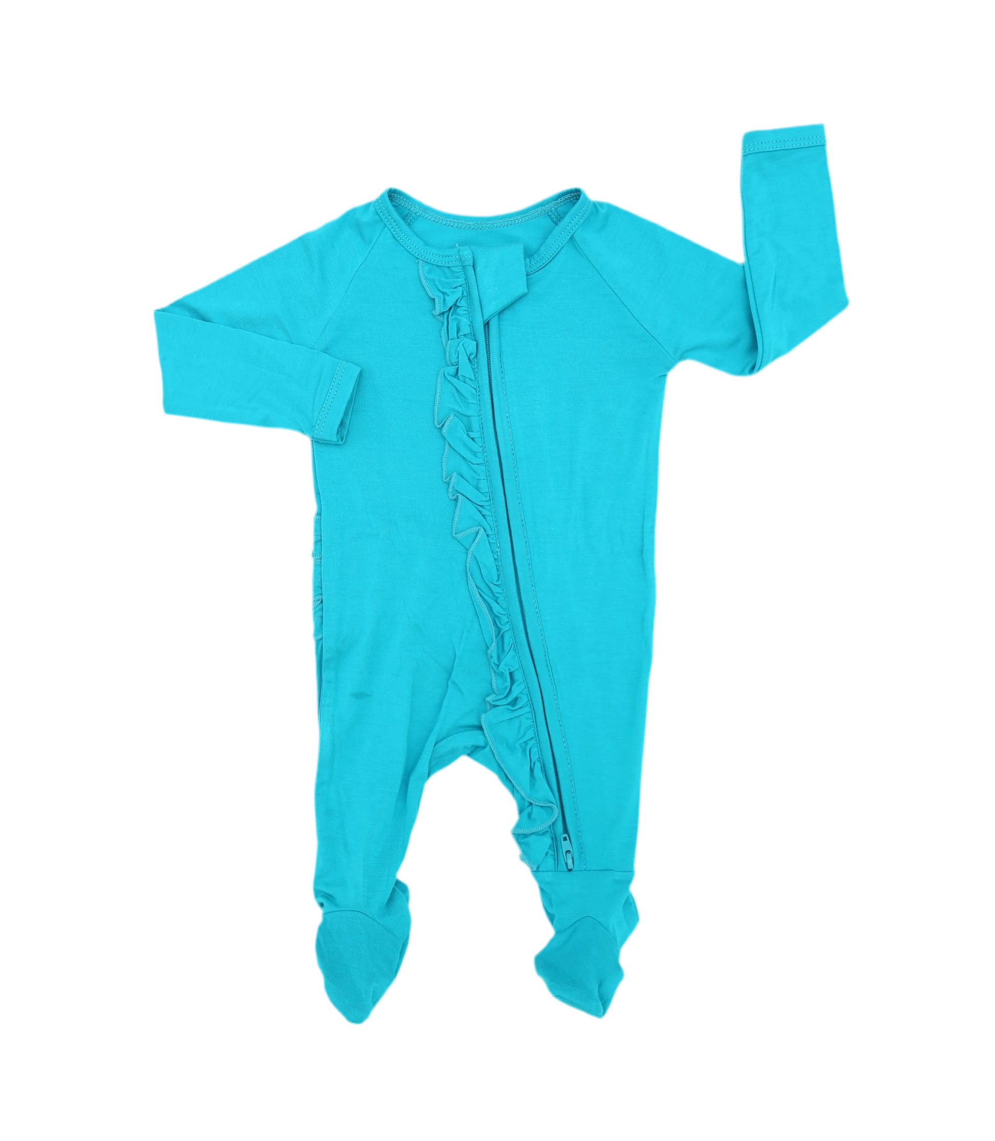 Ruffle - Footed Bamboo Baby Pajama with 2 Zipper – Soft & Breathable Sleepwear | Capri Blue