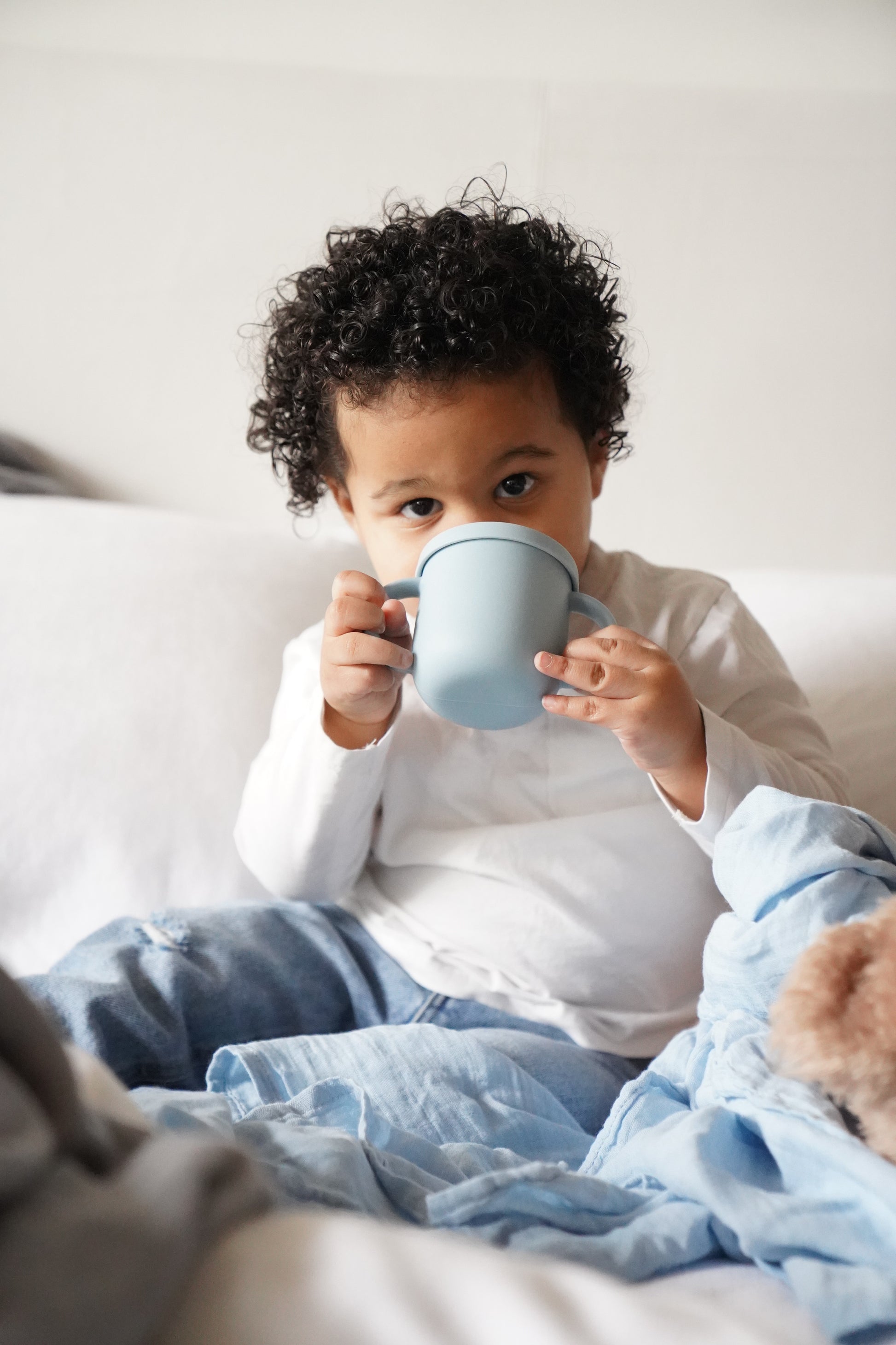 2-in-1 Silicone Training Cup – Baby Blue