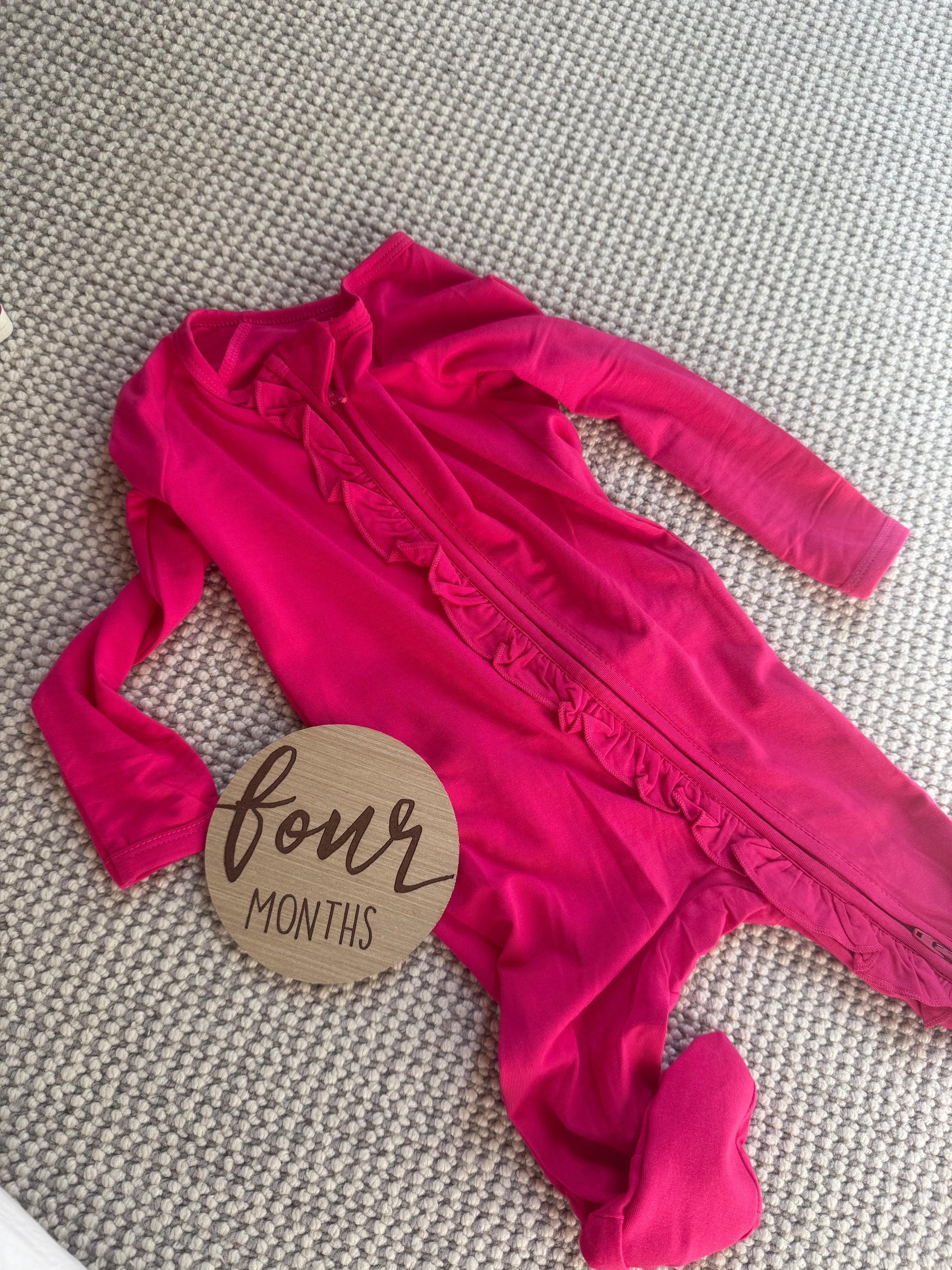 Ruffle - Footed Bamboo Baby Pajama with 2 Zipper – Soft & Breathable Sleepwear | Dark Pink