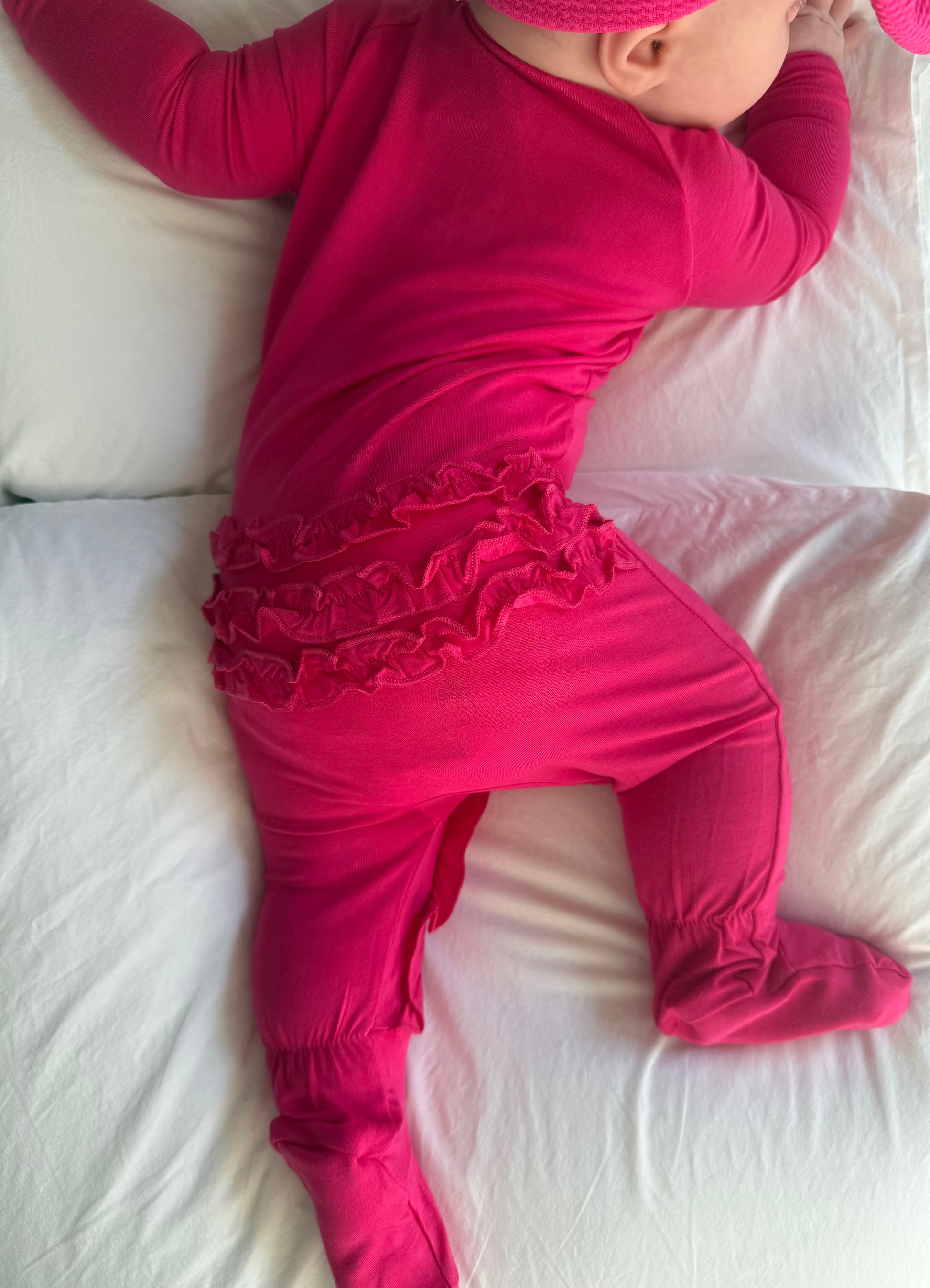 Ruffle - Footed Bamboo Baby Pajama with 2 Zipper – Soft & Breathable Sleepwear | Dark Pink
