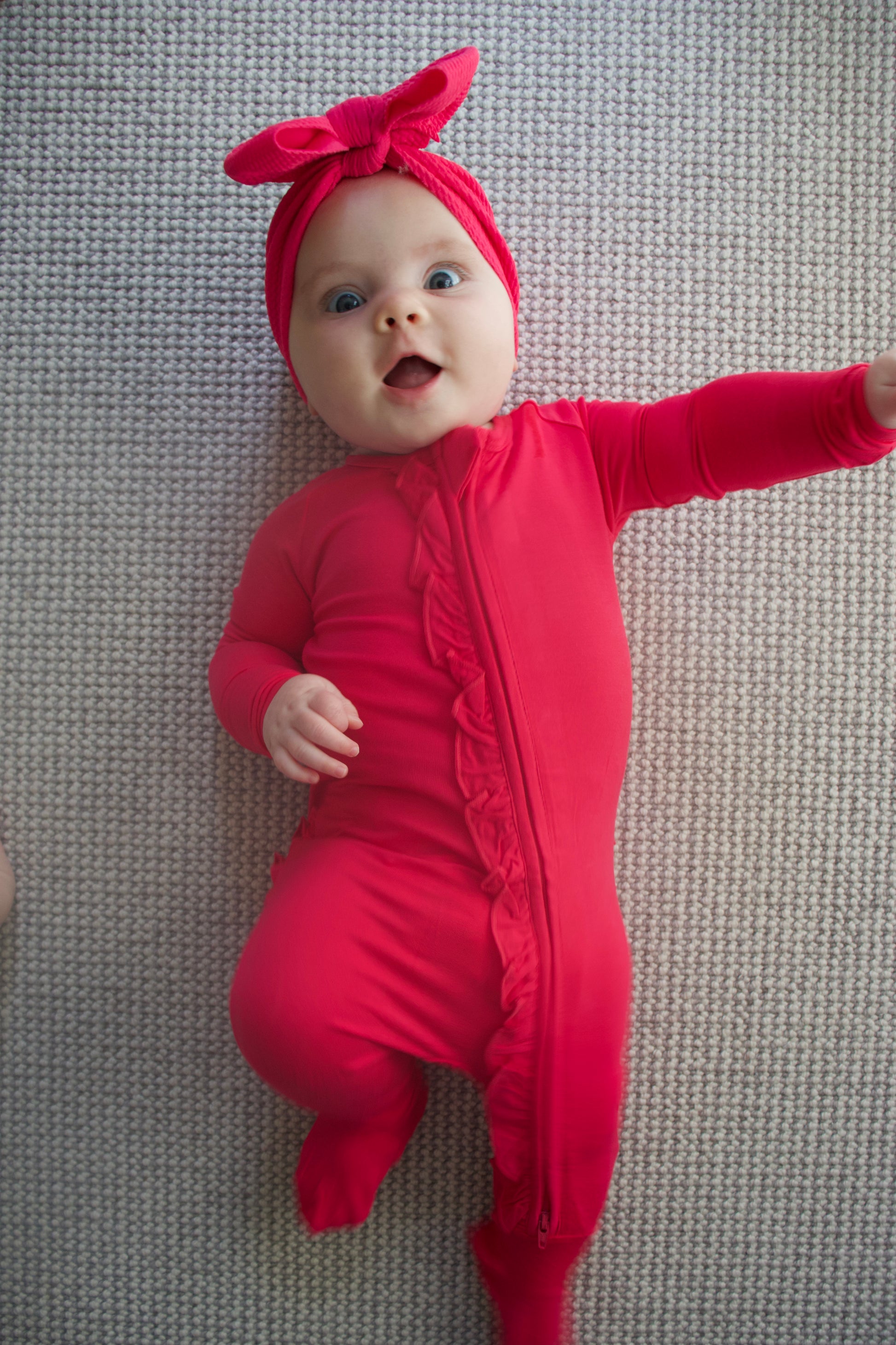 Ruffle - Footed Bamboo Baby Pajama with 2 Zipper – Soft & Breathable Sleepwear | Dark Pink