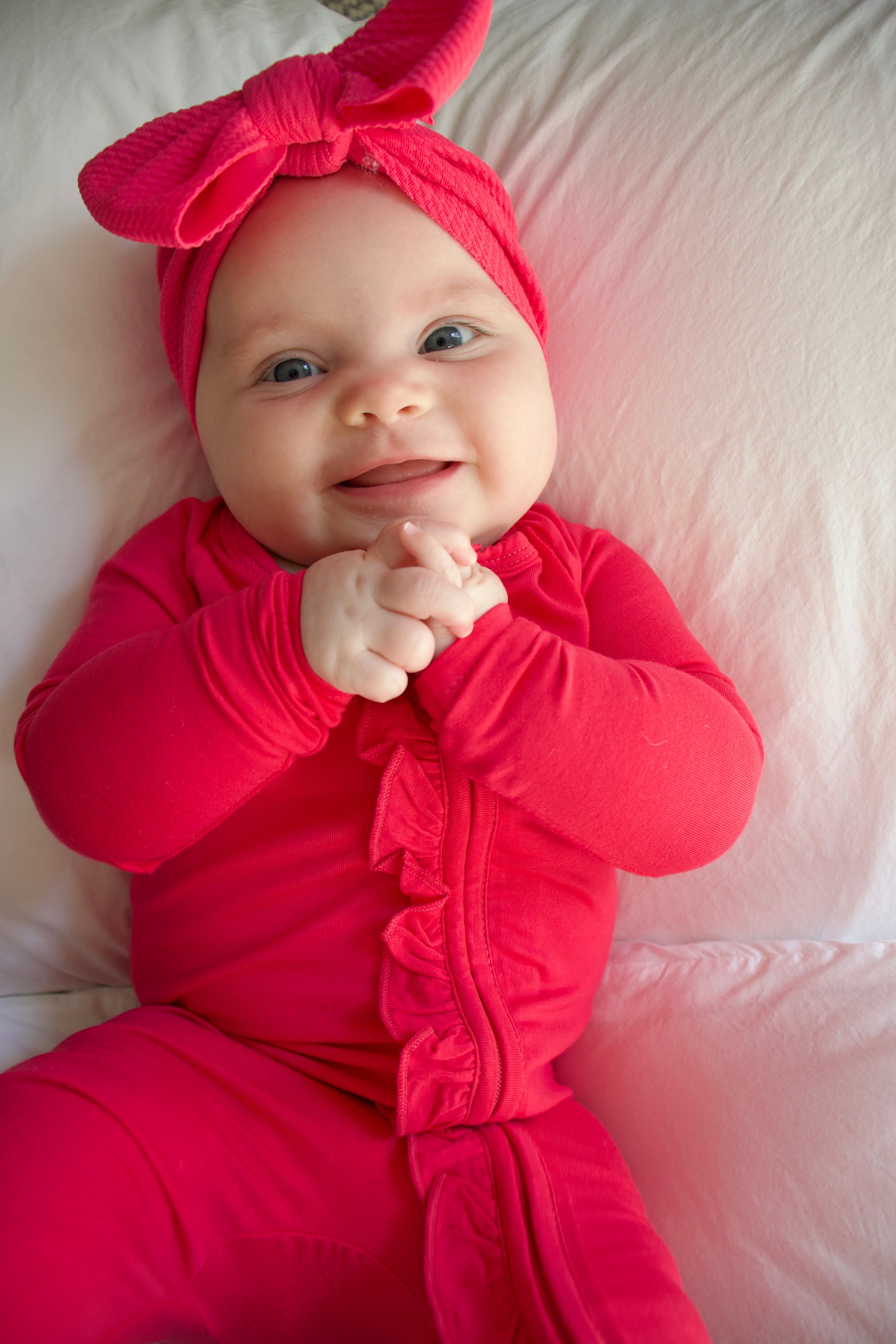 Ruffle - Footed Bamboo Baby Pajama with 2 Zipper – Soft & Breathable Sleepwear | Dark Pink