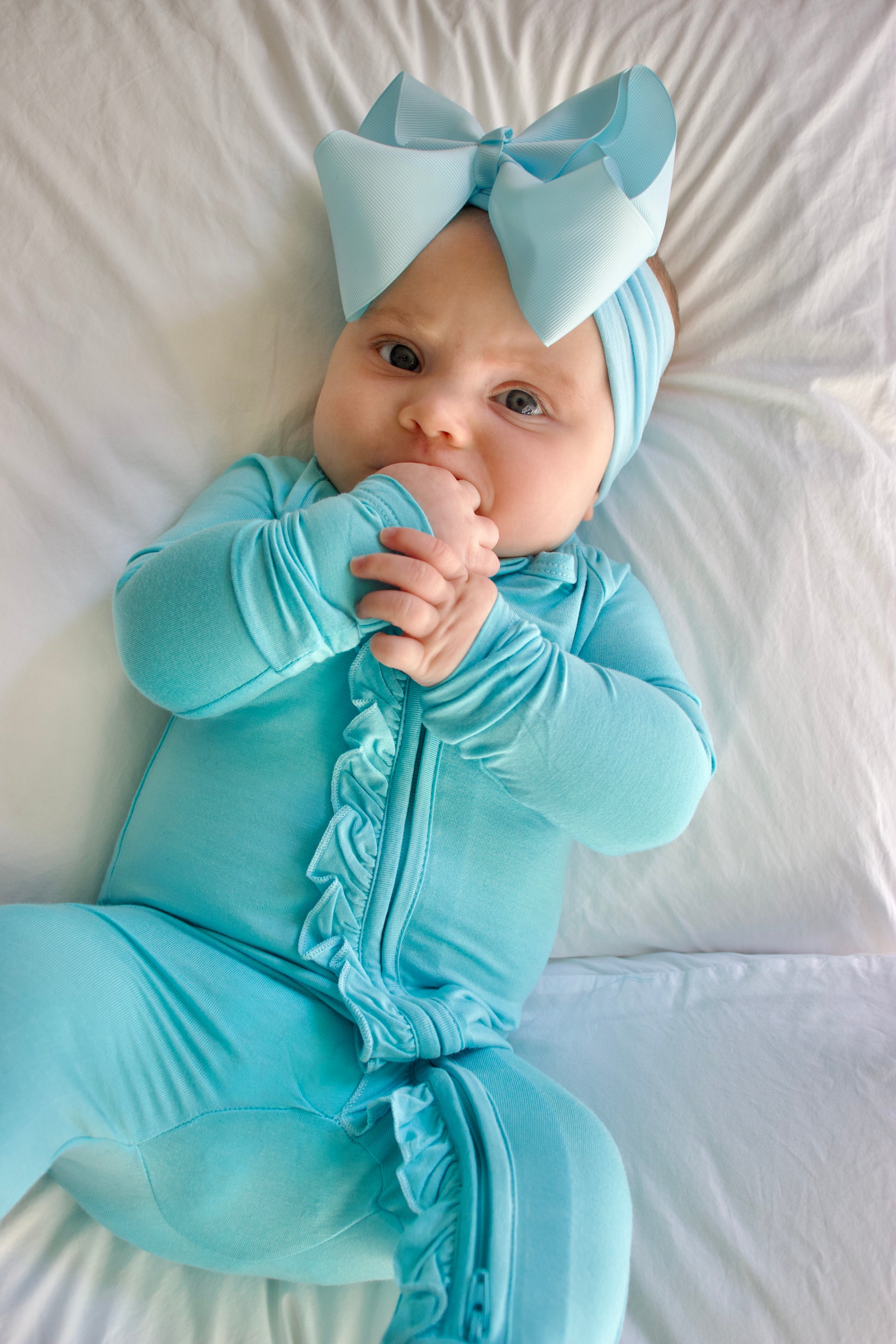 Ruffle - Footed Bamboo Baby Pajama with 2 Zipper – Soft & Breathable Sleepwear | Capri Blue