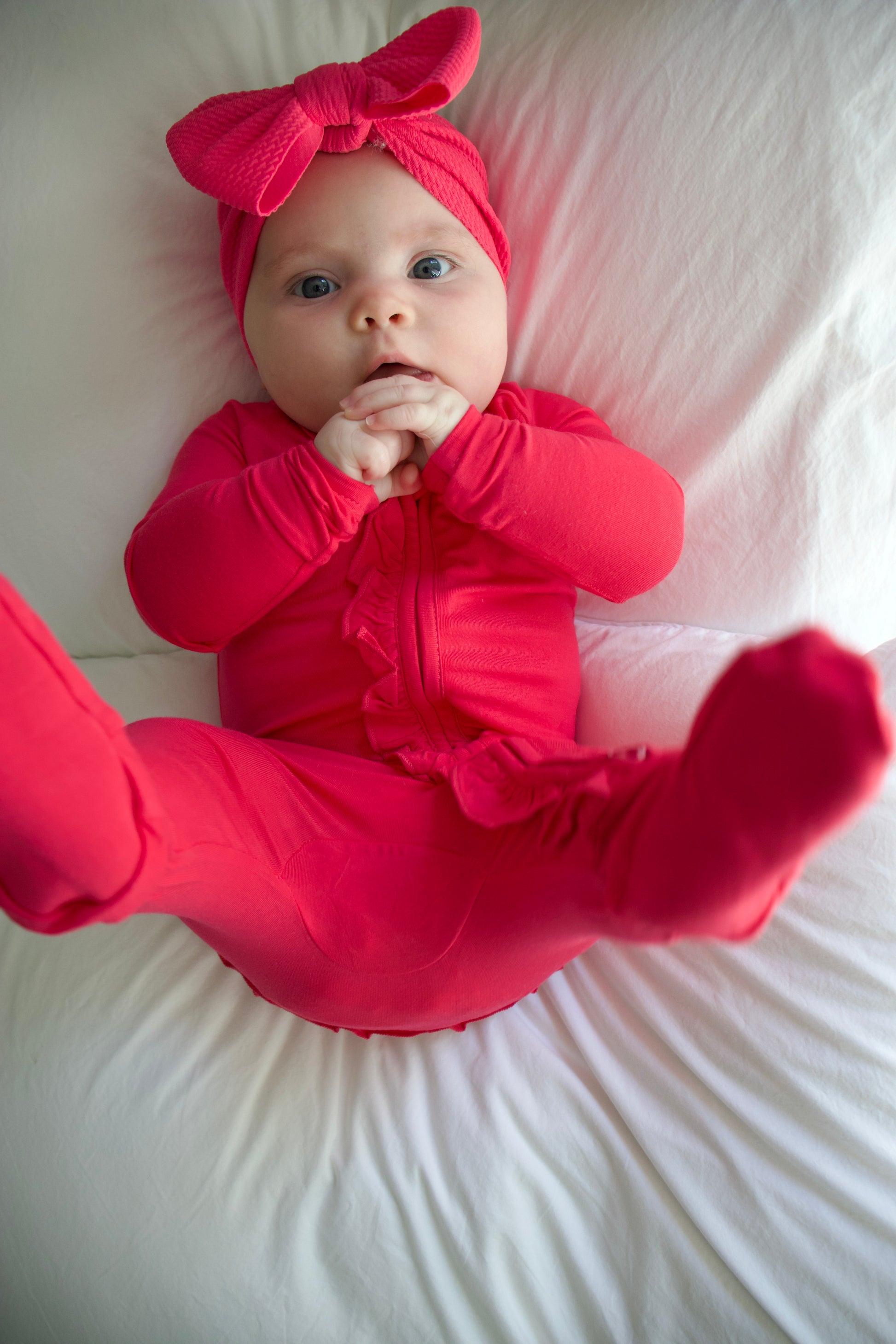 Ruffle - Footed Bamboo Baby Pajama with 2 Zipper – Soft & Breathable Sleepwear | Dark Pink