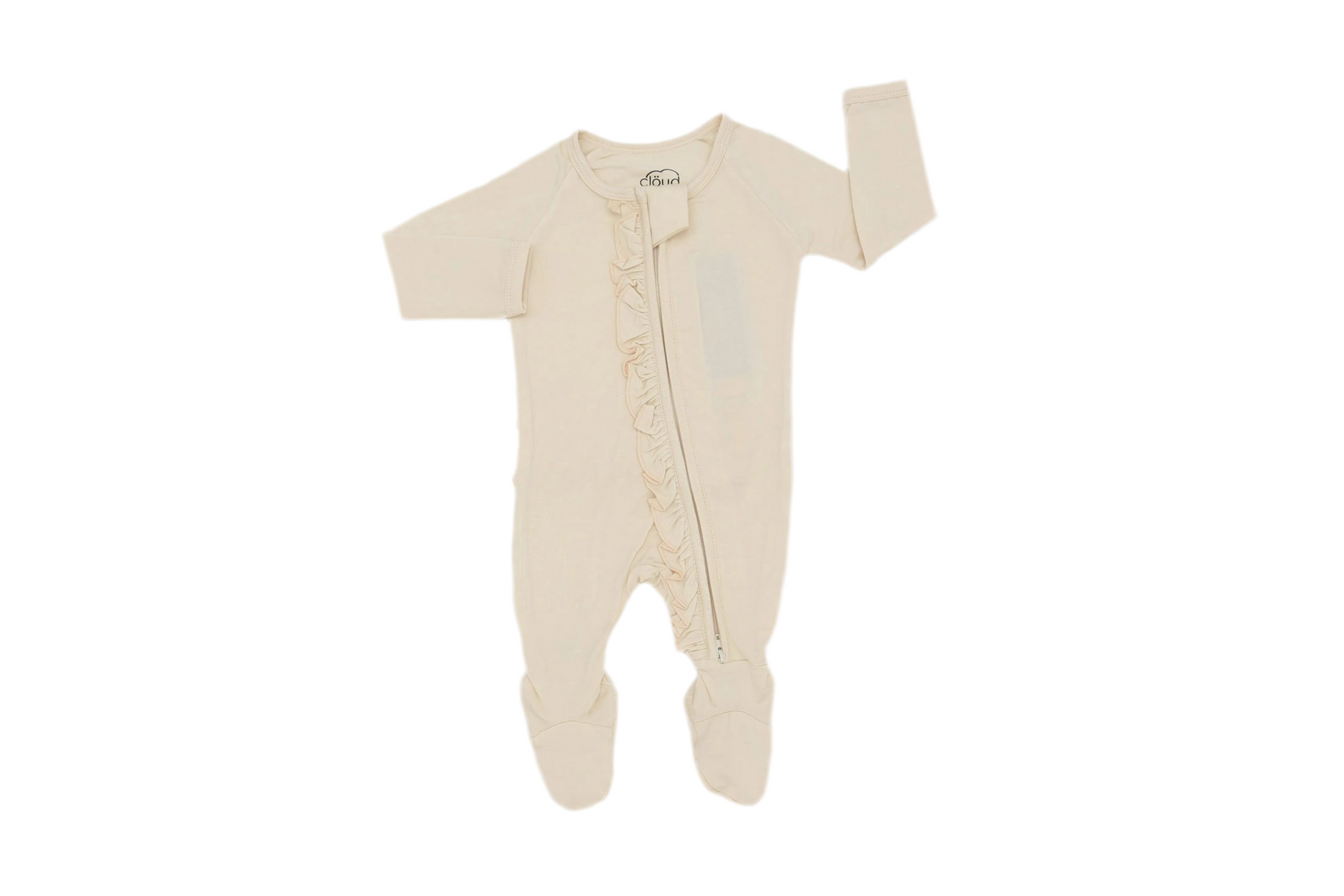 Ruffle - Footed Bamboo Baby Pajama with 2 Zipper – Soft & Breathable Sleepwear | Cream
