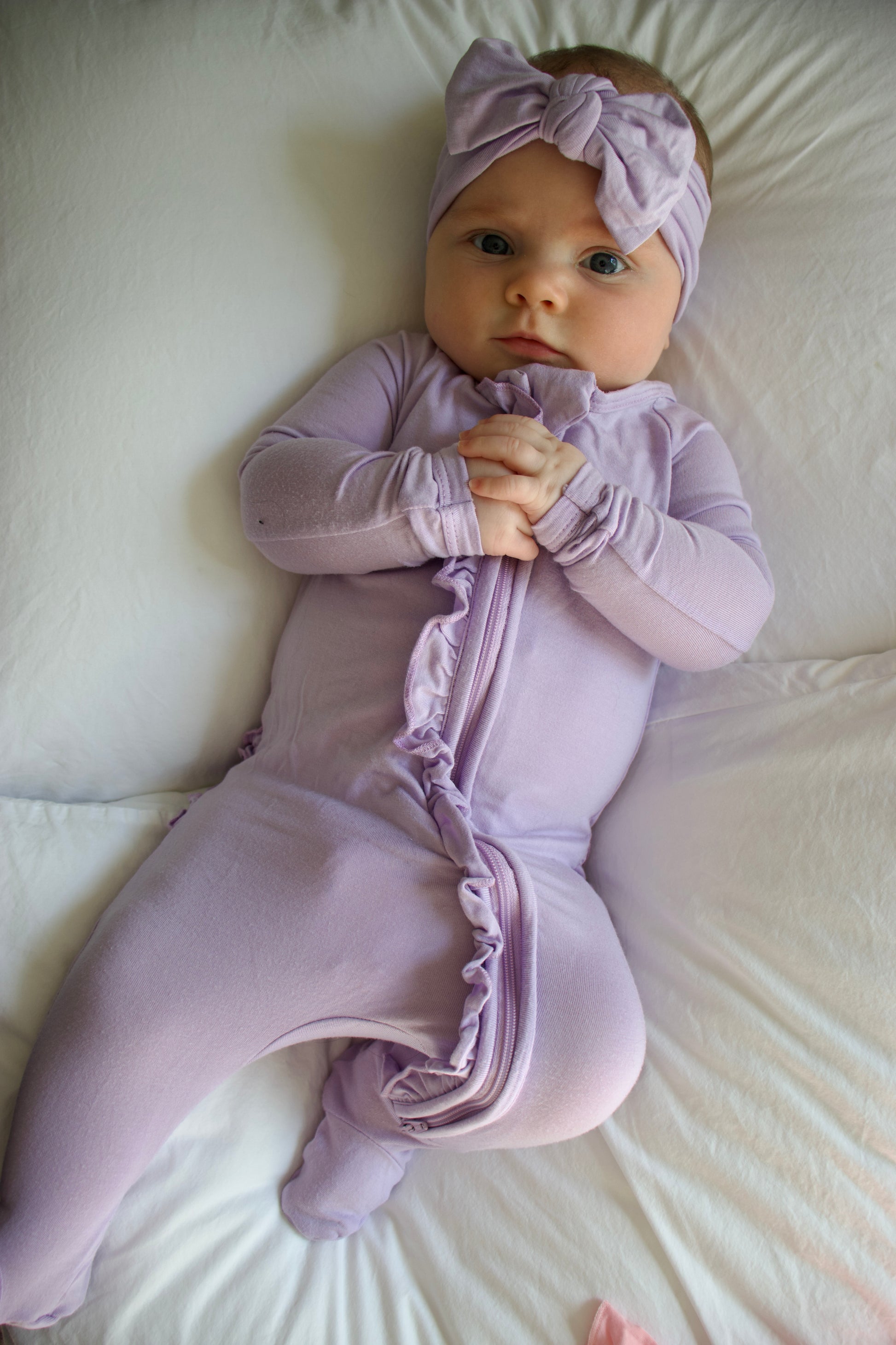 Ruffle - Footed Bamboo Baby Pajama with 2 Zipper – Soft & Breathable Sleepwear | Lavender