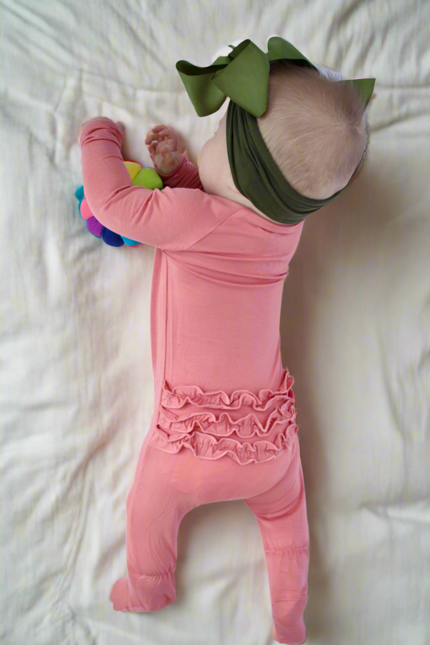 Ruffle - Footed Bamboo Baby Pajama with 2 Zipper – Soft & Breathable Sleepwear | Rose Pink