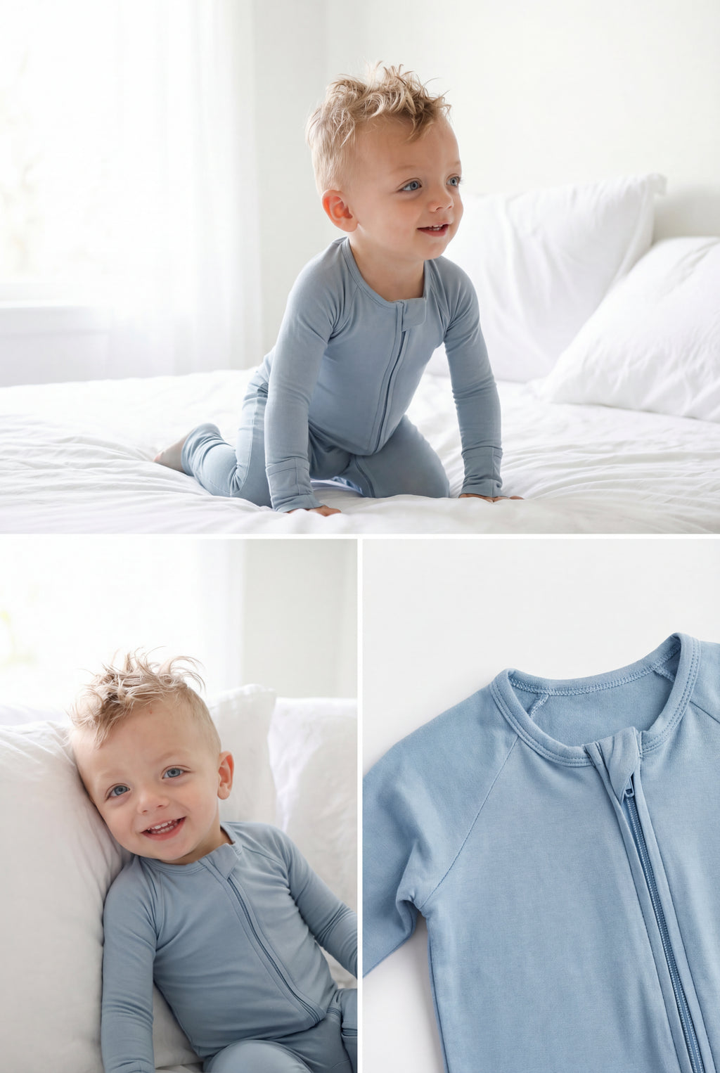 Bamboo Baby Pajama with 2 Zipper – Soft & Breathable Sleepwear - Dusty Blue