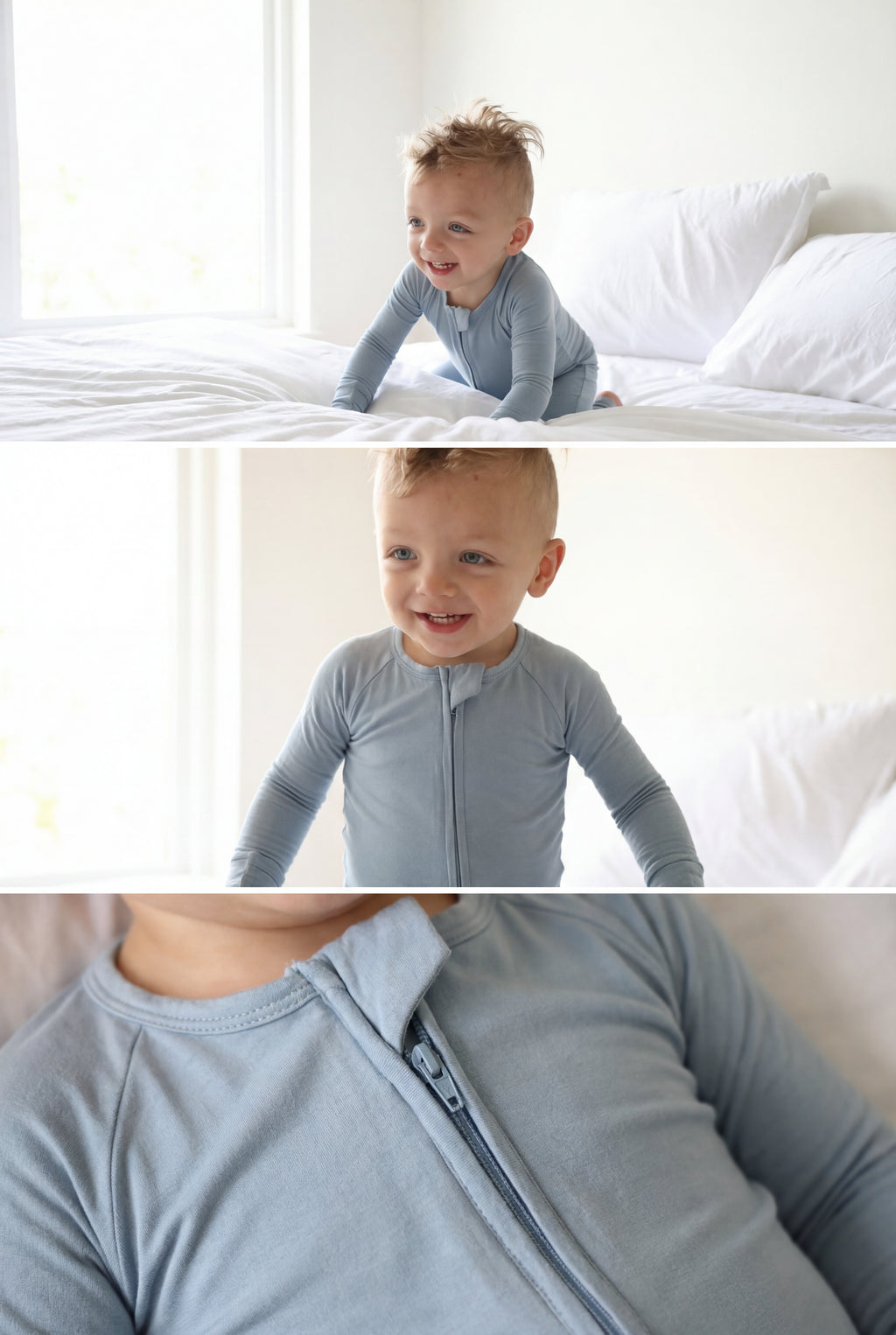 Bamboo Baby Pajama with 2 Zipper – Soft & Breathable Sleepwear - Dusty Blue