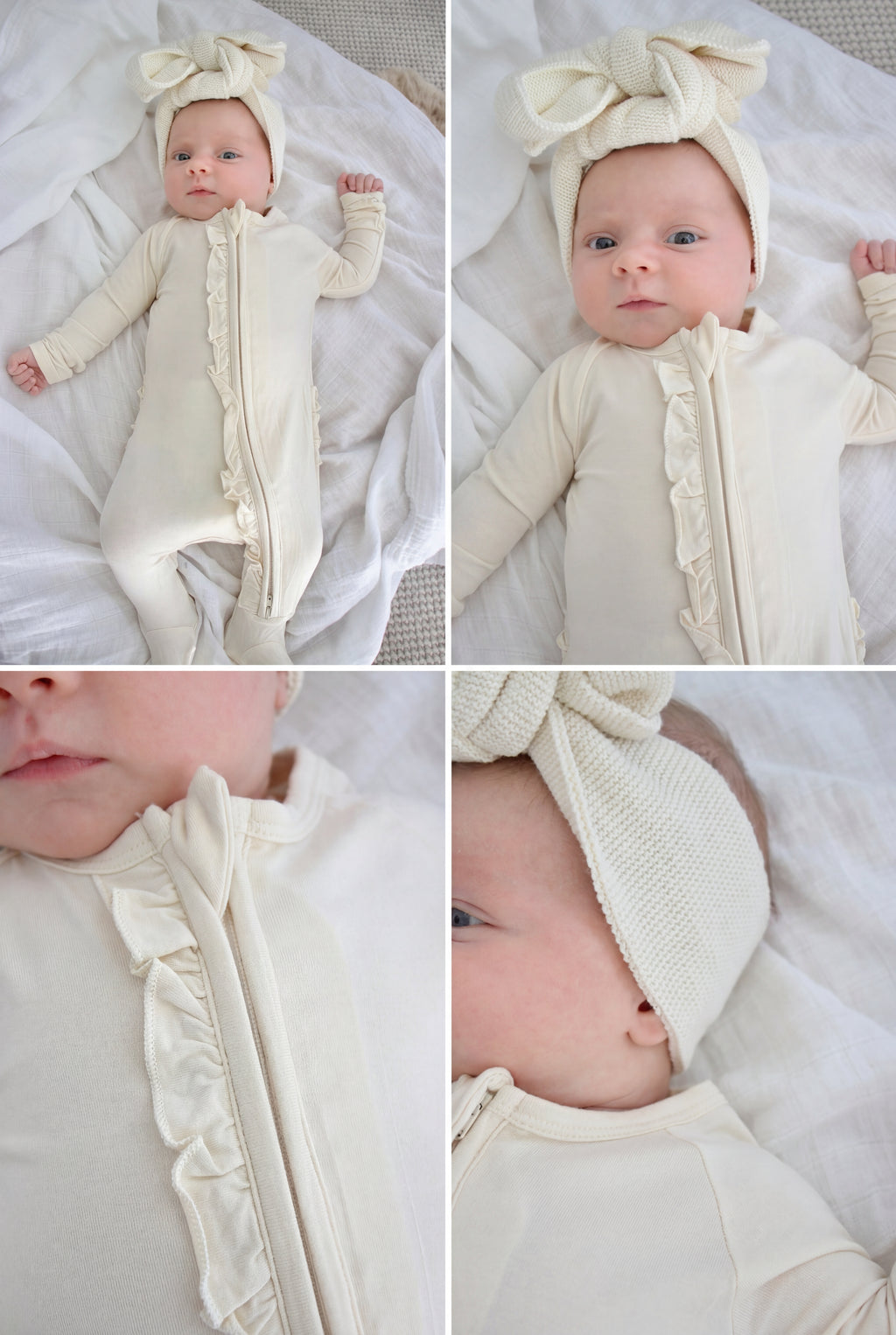 Ruffle - Footed Bamboo Baby Pajama with 2 Zipper – Soft & Breathable Sleepwear | Cream