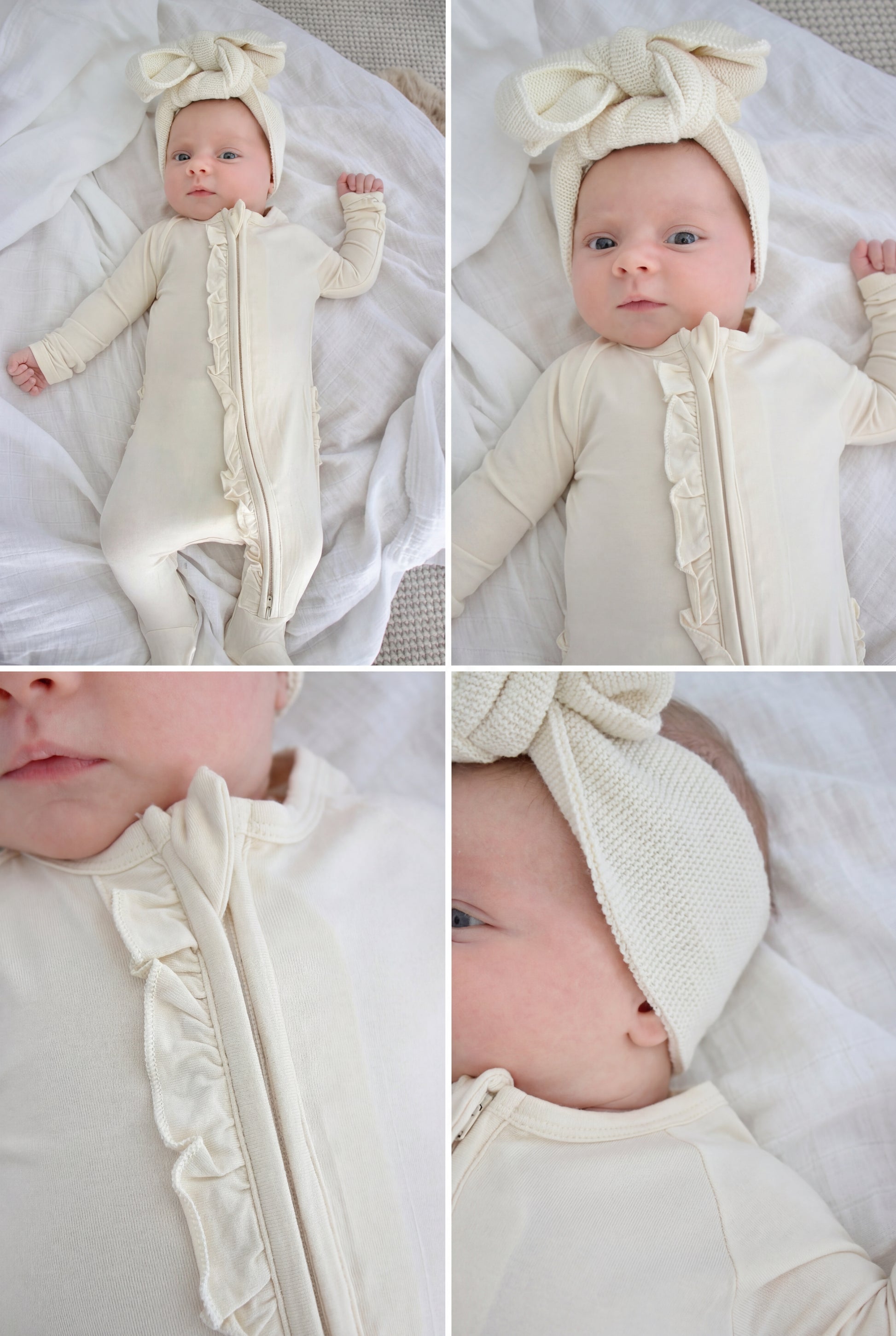 Ruffle - Footed Bamboo Baby Pajama with 2 Zipper – Soft & Breathable Sleepwear | Cream