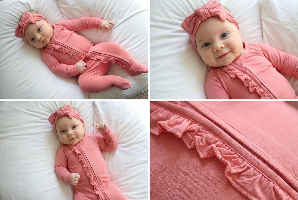 Ruffle - Footed Bamboo Baby Pajama with 2 Zipper – Soft & Breathable Sleepwear | Rose Pink