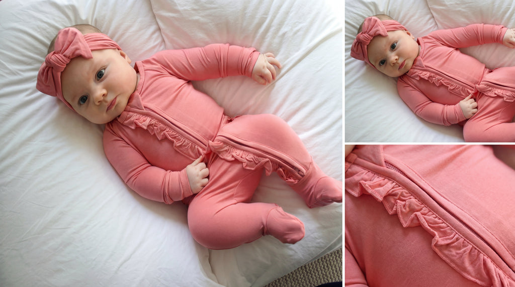 Ruffle - Footed Bamboo Baby Pajama with 2 Zipper – Soft & Breathable Sleepwear | Rose Pink