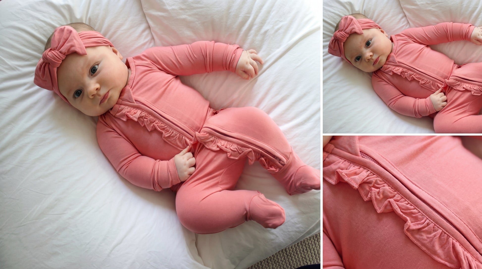 Ruffle - Footed Bamboo Baby Pajama with 2 Zipper – Soft & Breathable Sleepwear | Rose Pink