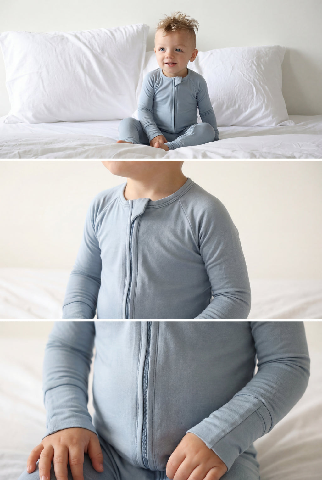 Bamboo Baby Pajama with 2 Zipper – Soft & Breathable Sleepwear - Dusty Blue