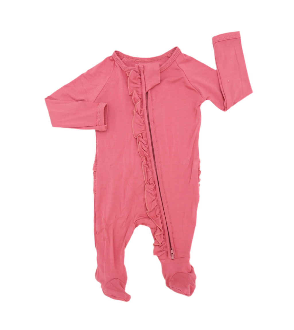Ruffle - Footed Bamboo Baby Pajama with 2 Zipper – Soft & Breathable Sleepwear | Rose Pink