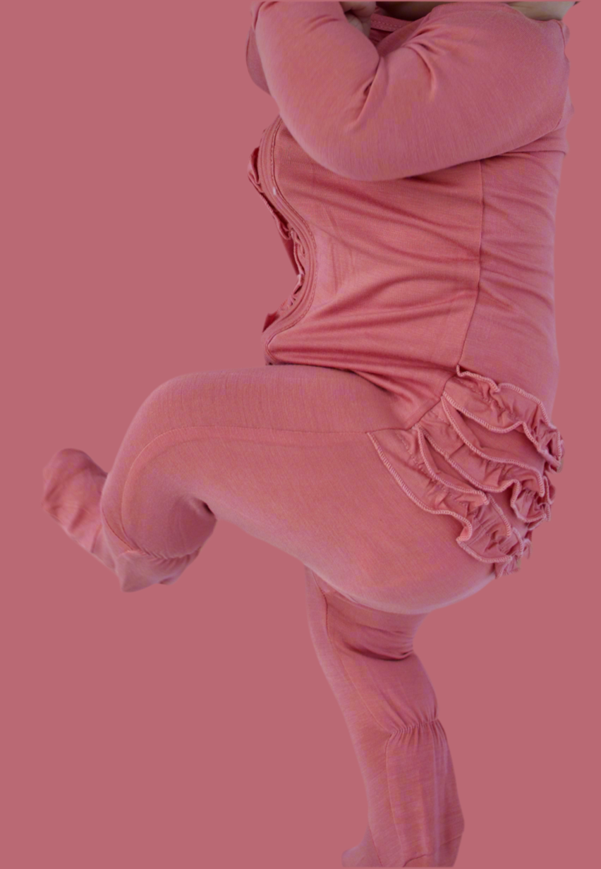 Ruffle - Footed Bamboo Baby Pajama with 2 Zipper – Soft & Breathable Sleepwear | Rose Pink