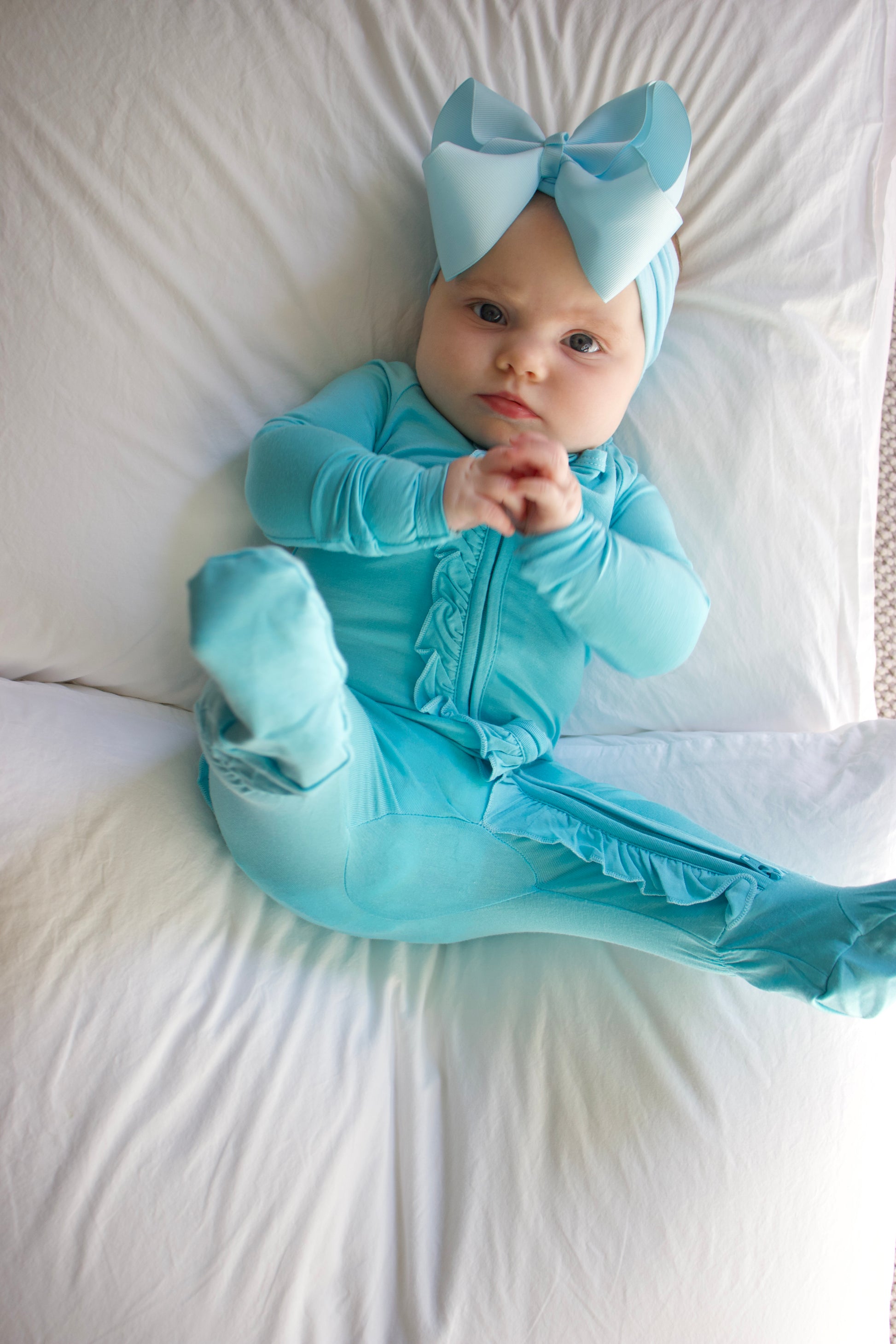 Ruffle - Footed Bamboo Baby Pajama with 2 Zipper – Soft & Breathable Sleepwear | Capri Blue