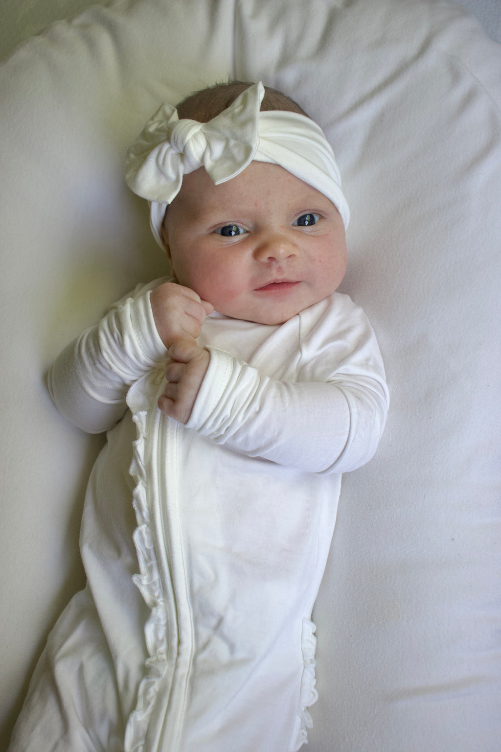 Ruffle - Footed Bamboo Baby Pajama with 2 Zipper – Soft & Breathable Sleepwear | White