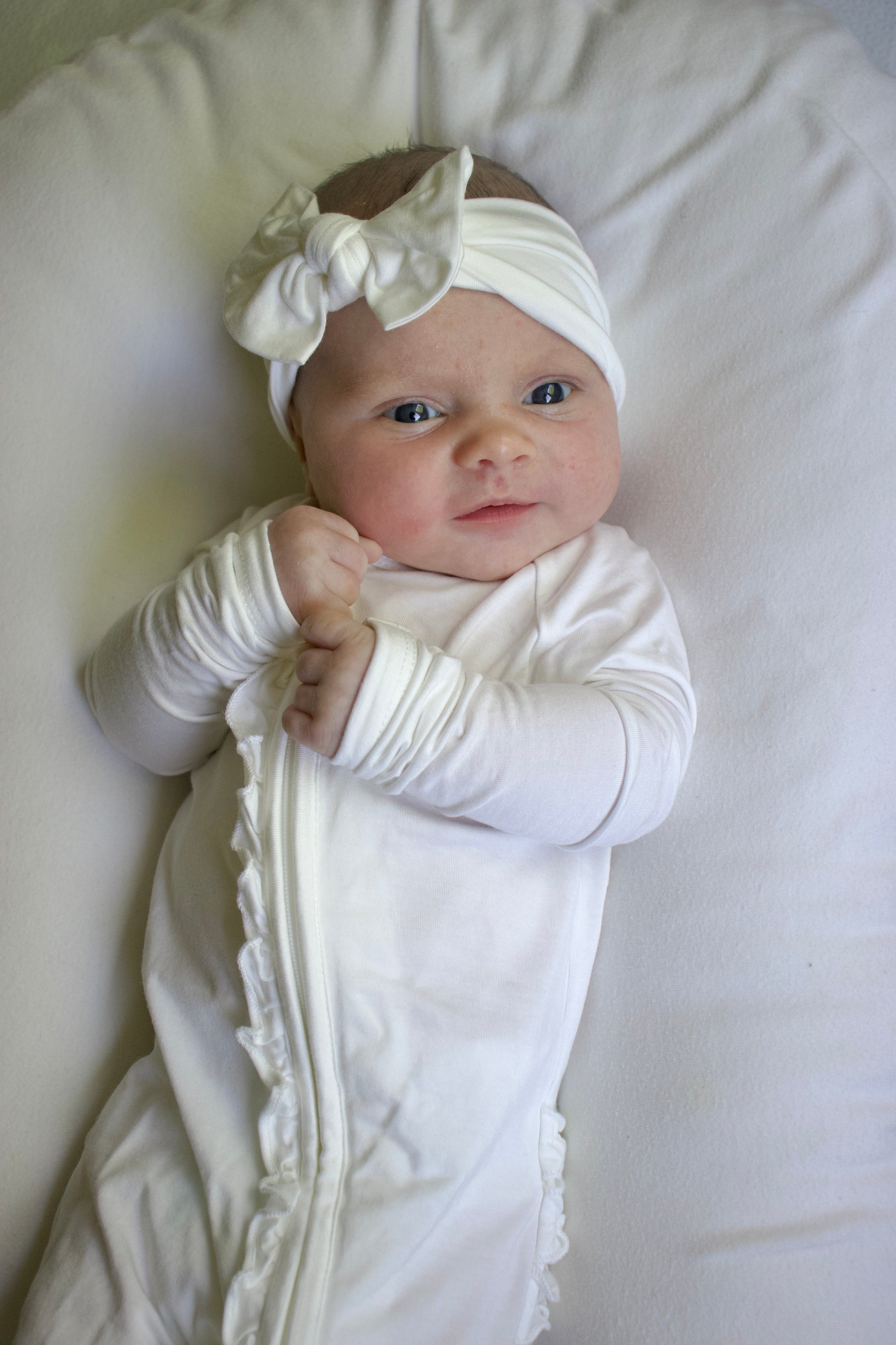 Ruffle - Footed Bamboo Baby Pajama with 2 Zipper – Soft & Breathable Sleepwear | White