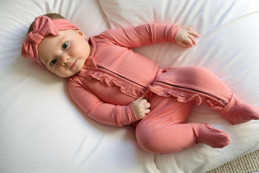 Ruffle - Footed Bamboo Baby Pajama with 2 Zipper – Soft & Breathable Sleepwear | Rose Pink