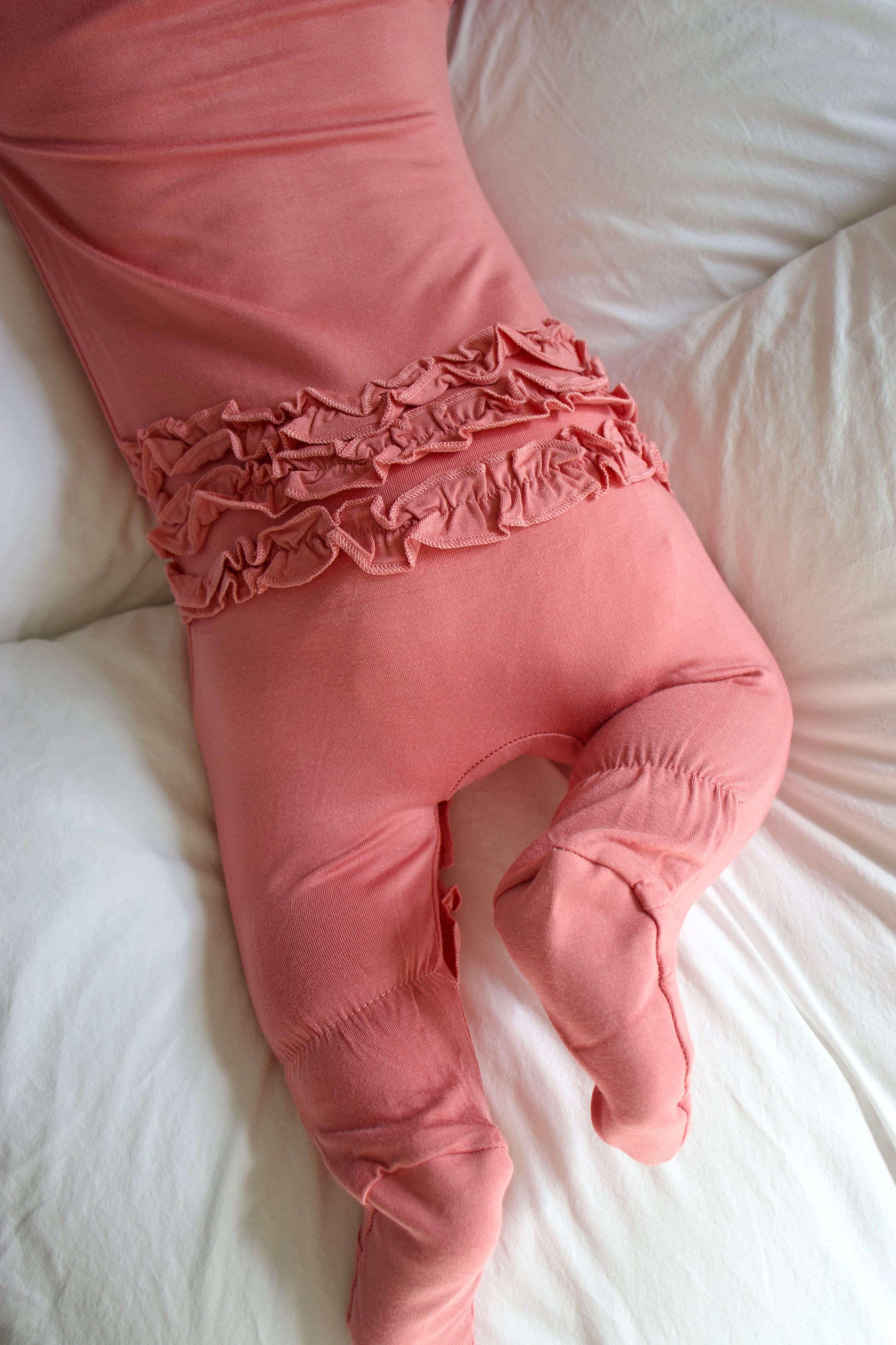 Ruffle - Footed Bamboo Baby Pajama with 2 Zipper – Soft & Breathable Sleepwear | Rose Pink