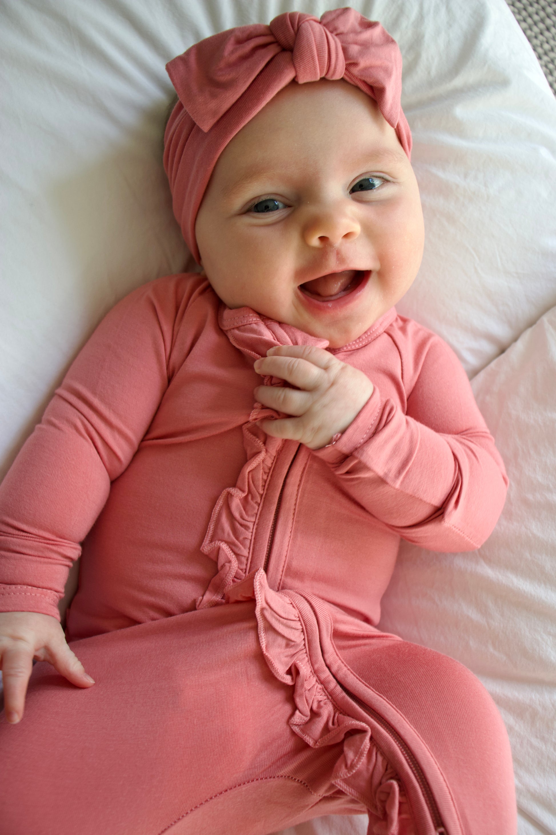 Ruffle - Footed Bamboo Baby Pajama with 2 Zipper – Soft & Breathable Sleepwear | Rose Pink