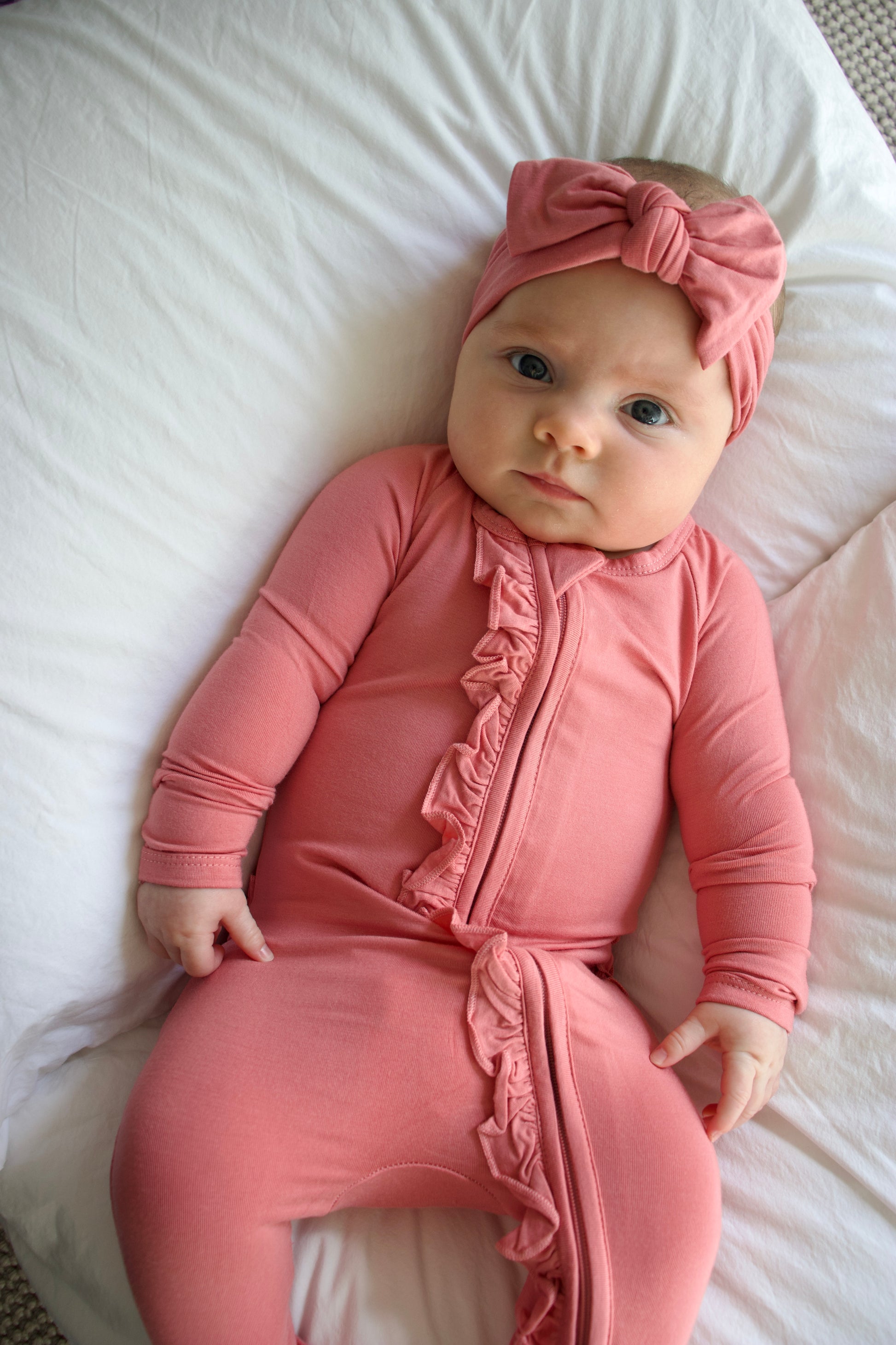 Ruffle - Footed Bamboo Baby Pajama with 2 Zipper – Soft & Breathable Sleepwear | Rose Pink