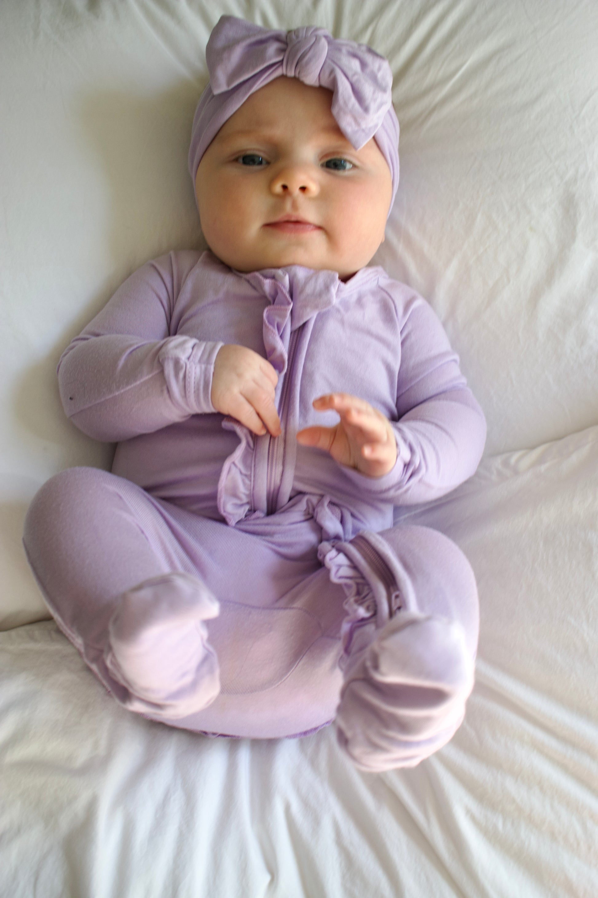 Ruffle - Footed Bamboo Baby Pajama with 2 Zipper – Soft & Breathable Sleepwear | Lavender