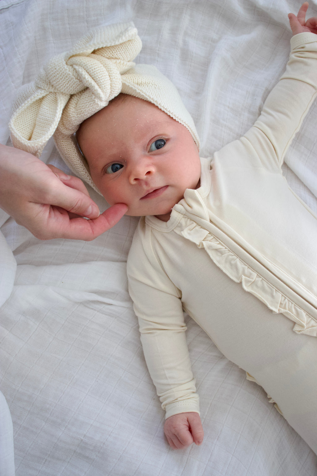 Ruffle - Footed Bamboo Baby Pajama with 2 Zipper – Soft & Breathable Sleepwear | Cream
