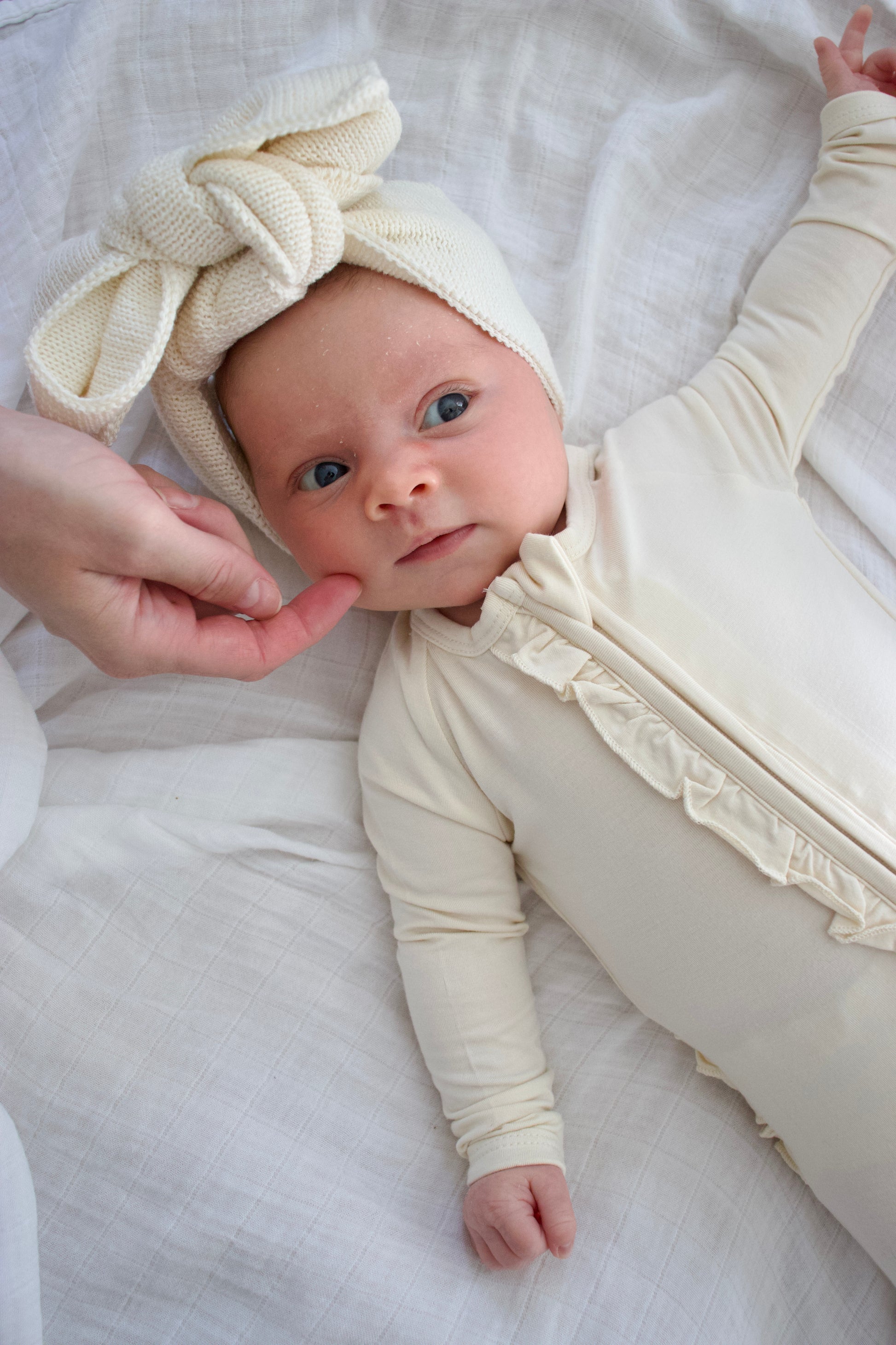 Ruffle - Footed Bamboo Baby Pajama with 2 Zipper – Soft & Breathable Sleepwear | Cream
